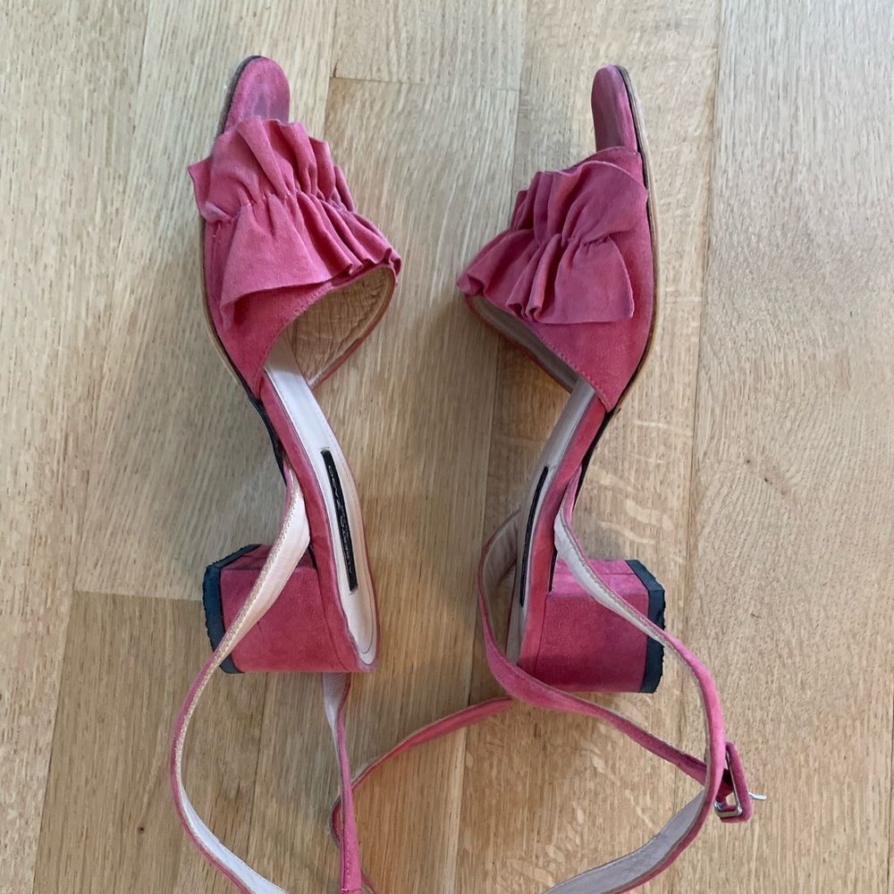 Pink Ruffle Open-Toe Sandals with Ankle Strap - Picture 7 of 8
